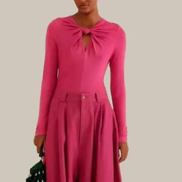 NWT Farm Rio Front Twist Cutout Long Sleeve Pink Bodysuit Size XL - Picture 2 of 8